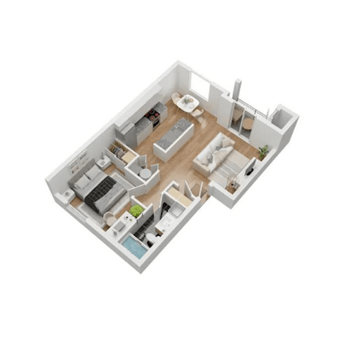 a floor plan of a small apartment with a bedroom and a living room